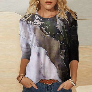 New European and American women's 3D printing round-neck three-dimensional T